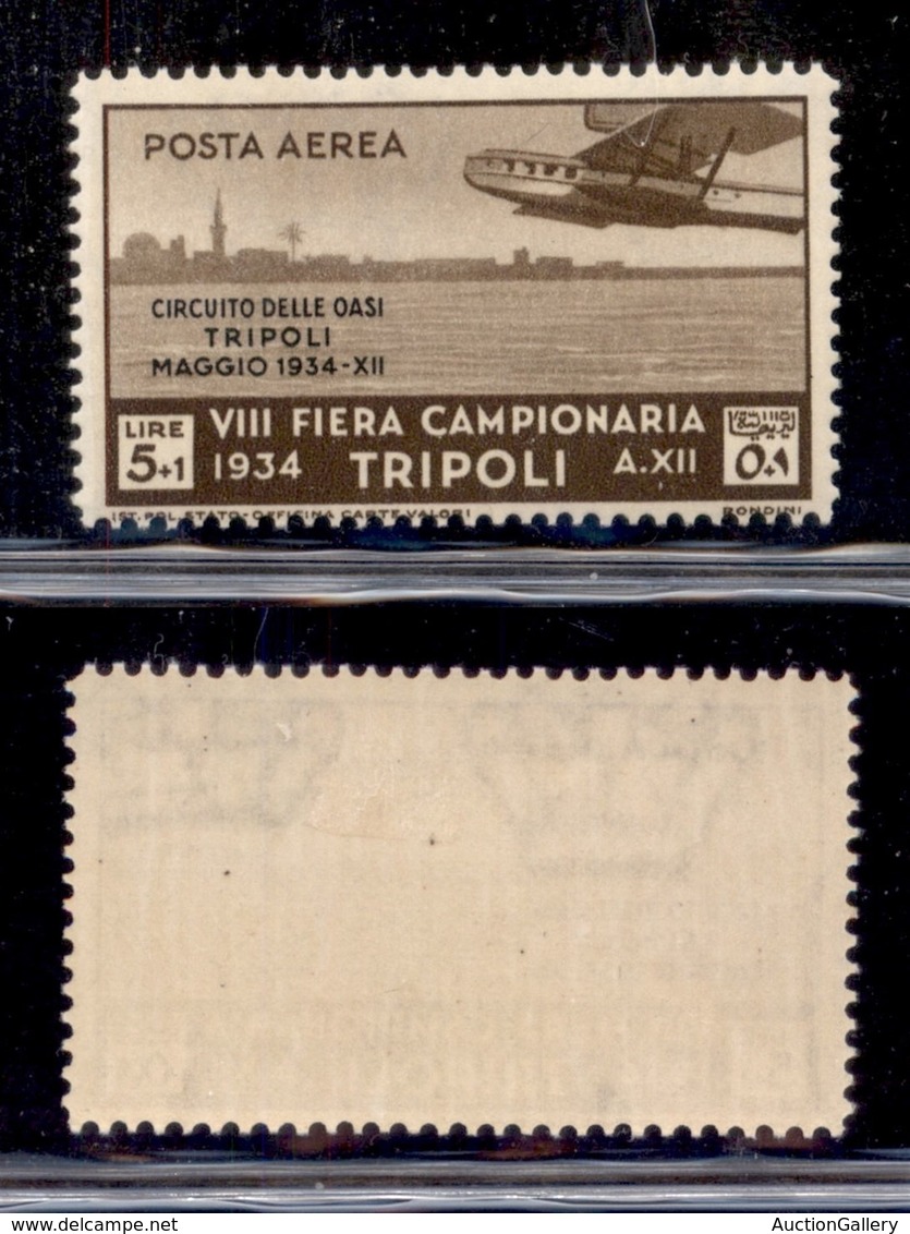 COLONIE - TRIPOLITANIA - 1934 - 5 Lire + 1 Lira Circuito Delle Oasi (36 Aerea) - Gomma Originale (50) - Andere & Zonder Classificatie