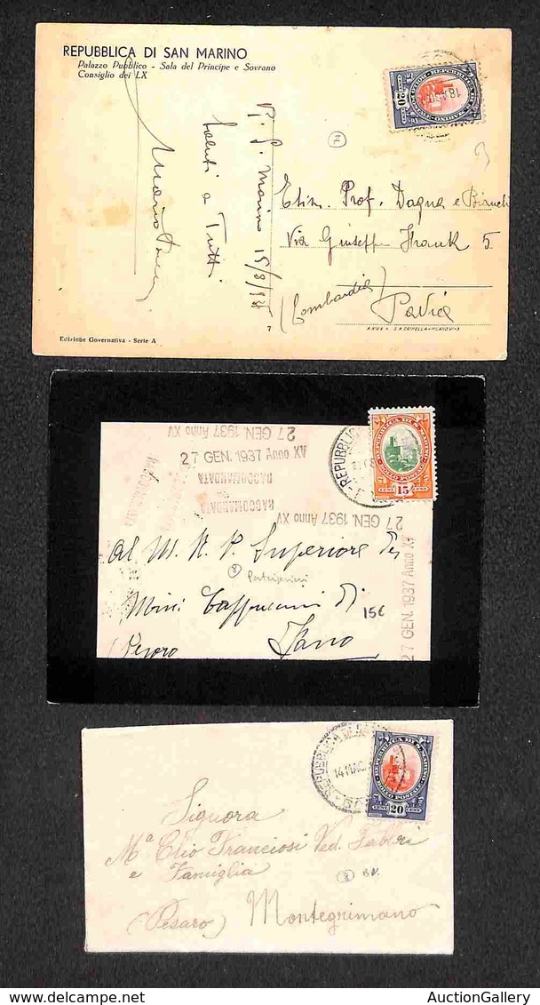 SAN MARINO - SAN MARINO - Palazzo Del Consiglio - 1936/1942 - Due Buste E Una Cartolina (143/144) - Sonstige & Ohne Zuordnung