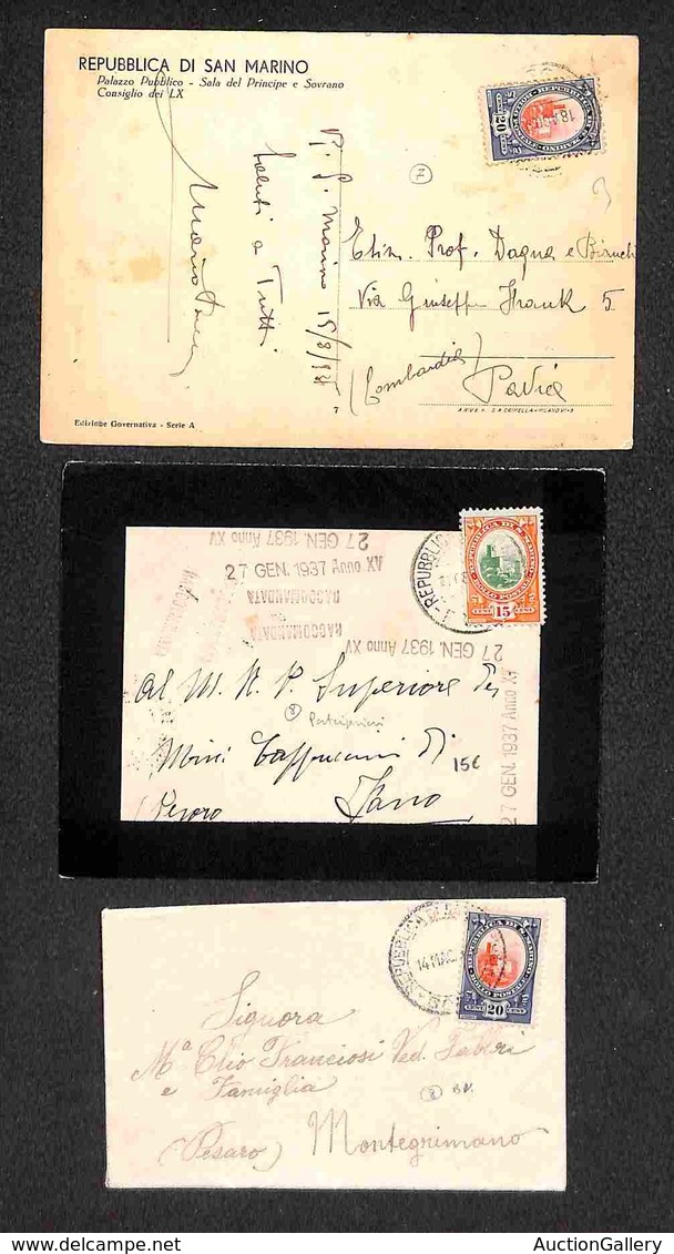 SAN MARINO - SAN MARINO - Palazzo Del Consiglio - 1936/1942 - Due Buste E Una Cartolina (143/144) - Other & Unclassified