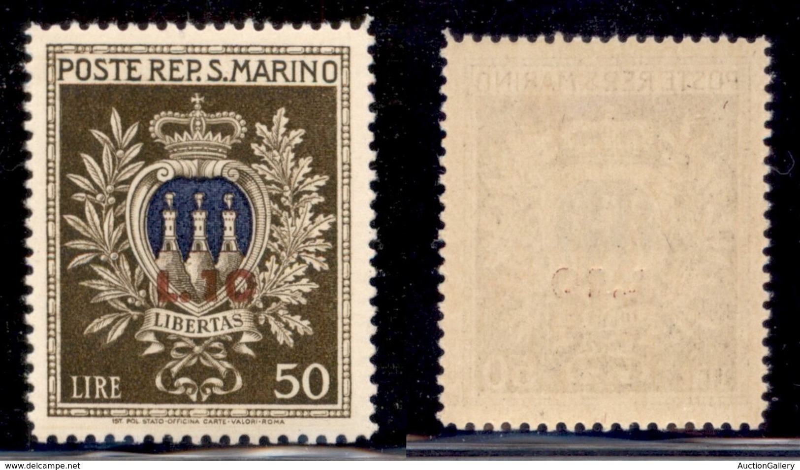 SAN MARINO - SAN MARINO - 1946 - 10 Lire Su 50 Lire Stemma (297) - Gomma Integra (50) - Sonstige & Ohne Zuordnung