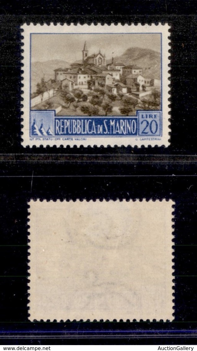 SAN MARINO - SAN MARINO - 1949/1950 - 20 Lire Paesaggi (351A) - Gomma Originale - Invisibile Traccia Di Linguella - Andere & Zonder Classificatie