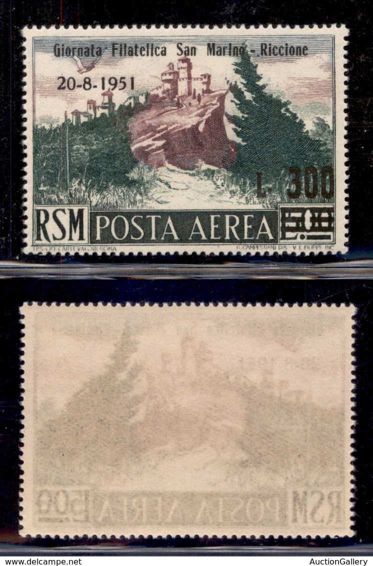 SAN MARINO - SAN MARINO - 1951 - 300 Lire Su 500 Lire Giornata Filatelica (98 Aerea) - Gomma Integra (80) - Sonstige & Ohne Zuordnung