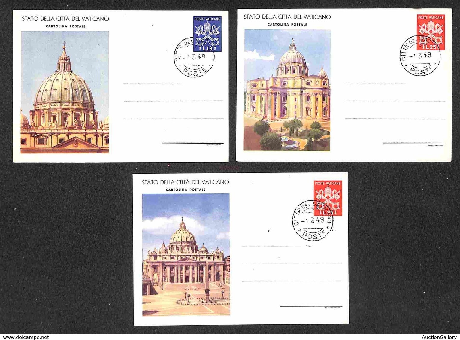 VATICANO - VATICANO - Cartoline Postali - 1949 - Vedute (C6-1 + C7-1/2) - Tre Diverse FDC 1.3.1949 (105) - Sonstige & Ohne Zuordnung