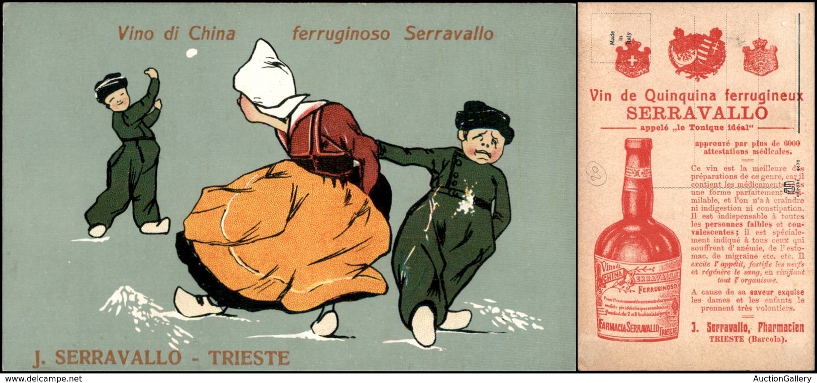 CARTOLINE - PUBBLICITARIE - Vino Di China Ferruginoso Serracavallo Trieste - Stampa In Francese Al Verso - Nuova FP - Altri & Non Classificati