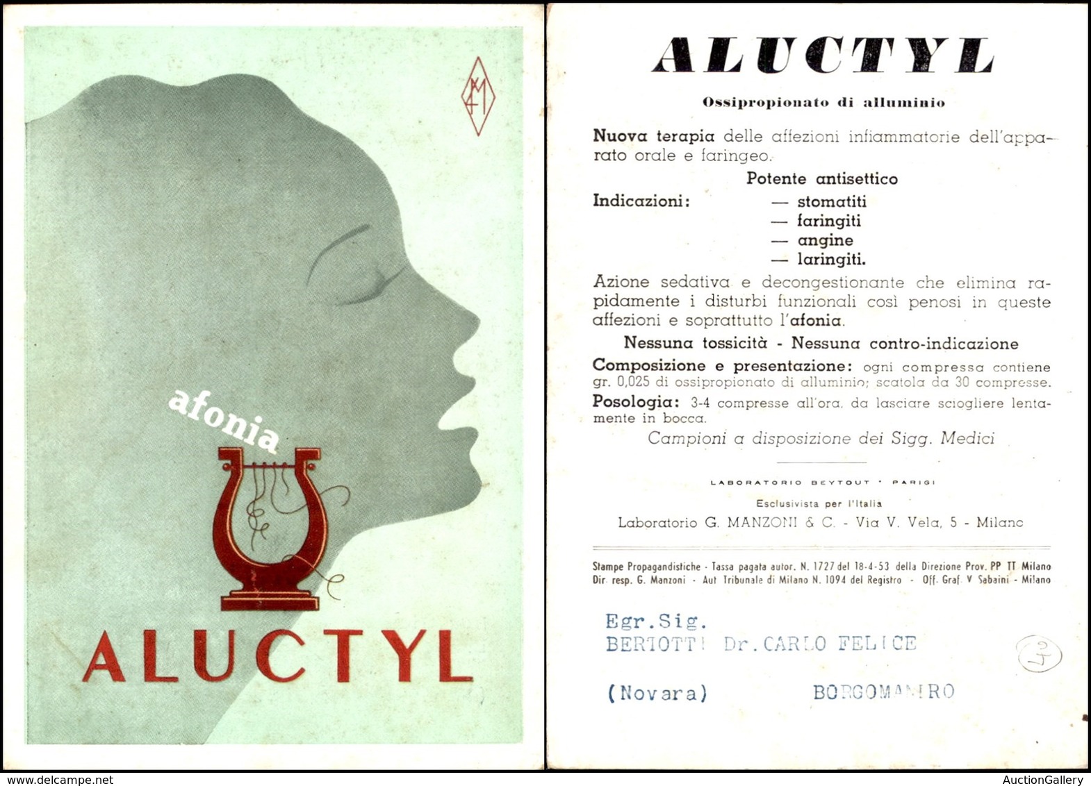 CARTOLINE - PUBBLICITARIE - Aluctyl Per Afonia Di Beytout - Nuova FG - Sonstige & Ohne Zuordnung