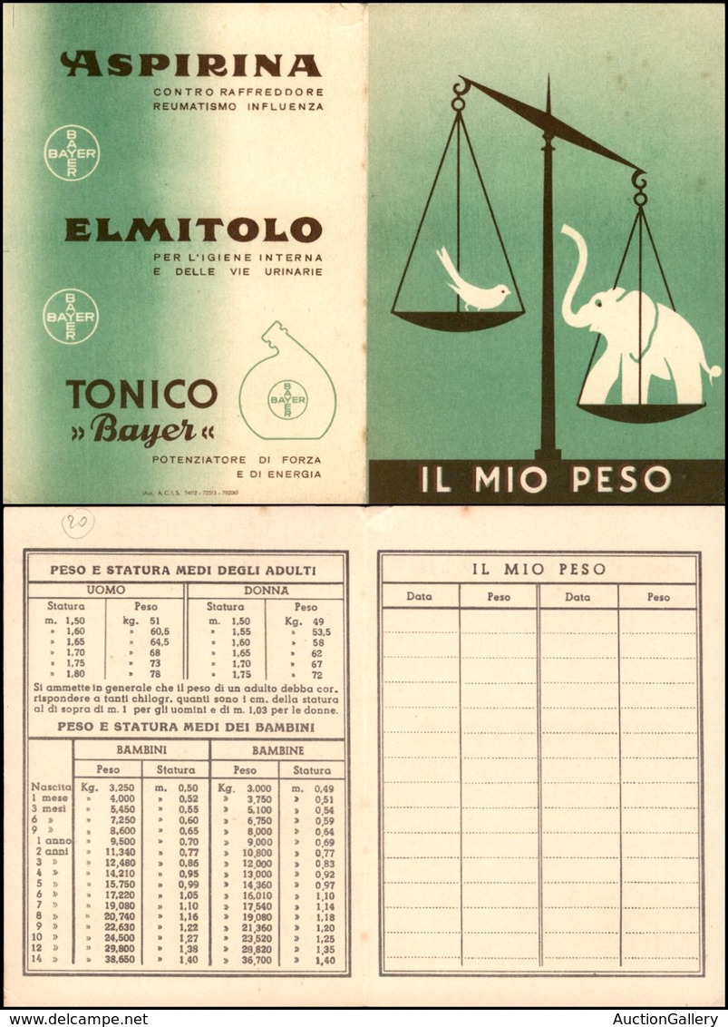 CARTOLINE - PUBBLICITARIE - Aspirina - Elmitolo - Tonico Bayer - Libretto Per Appunti Sul Peso - Other & Unclassified