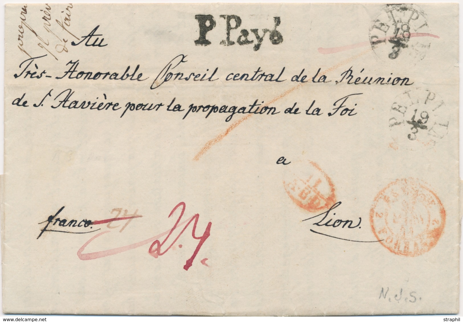 LAC MARQUES D'ENTREE (N° Noël) - LAC - N°996 - Prusse Forbach 2 - 18/3/44 Rouge + 11 A.E.D + P. Payé + Taxe - Pli De Ber - 1801-1848: Precursori XIX