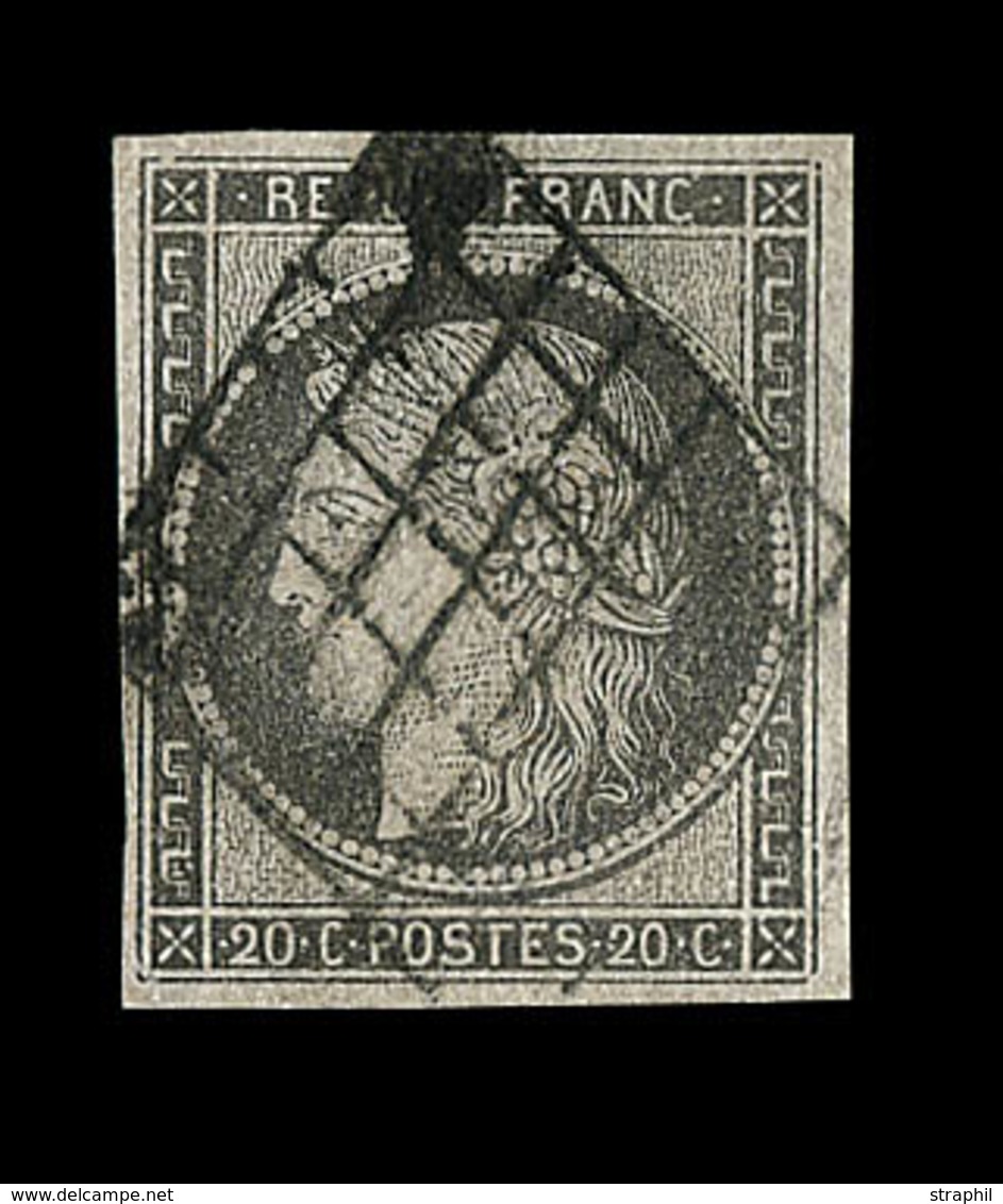 O EMISSION CERES 1849 - O - N°3c - 20c - Gris/noir - Oblitéré Grille - Signé Calves - TB - 1849-1850 Cérès