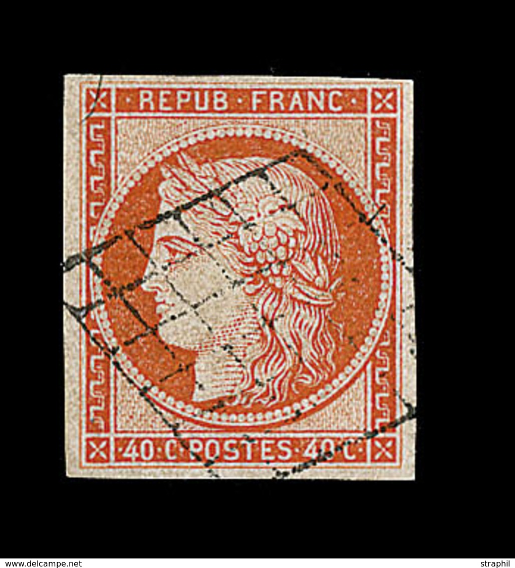 O EMISSION CERES 1849 - O - N°5 - 40c Orange - Obl Grille - Signé Calves/Brun - TB - 1849-1850 Ceres