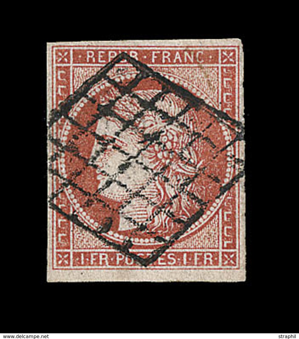 O EMISSION CERES 1849 - O - N°7a - 1F Vermillon Vif - Obl. Grille - Jolie Nuance - Certif. Calves + Sign. - TB - - 1849-1850 Ceres