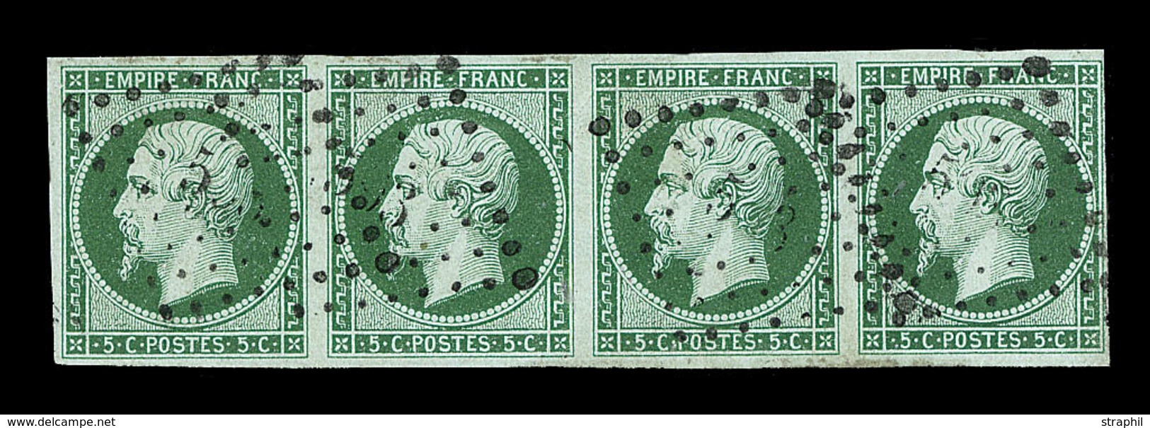 O NAPOLEON NON DENTELE - O - N°12c - Bde De 4 - Vert Foncé S/vert - Signé Calves - TB - 1853-1860 Napoleon III