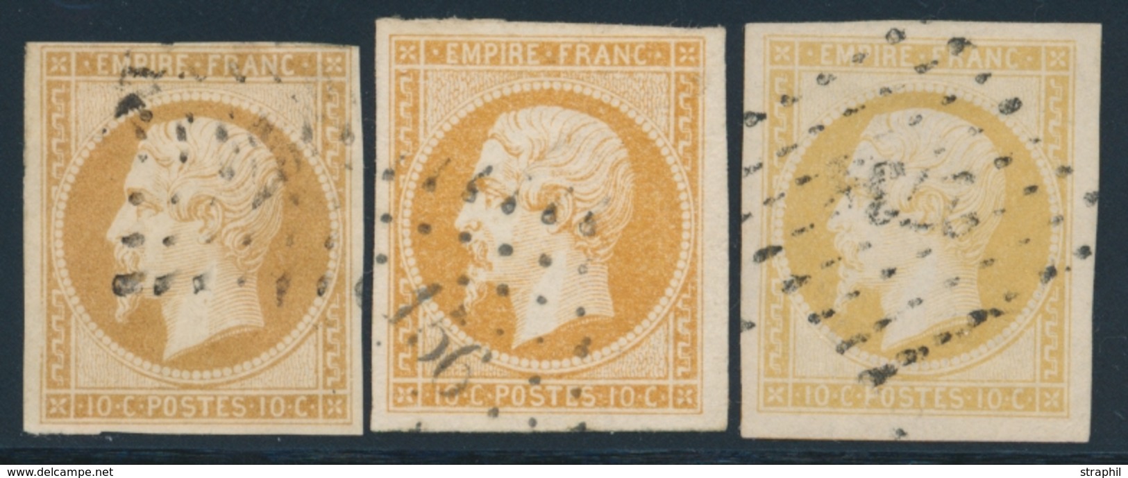 O NAPOLEON NON DENTELE - O - N°13A - (3ex) - 3 Nuances Dt Citron - TB - 1853-1860 Napoléon III.