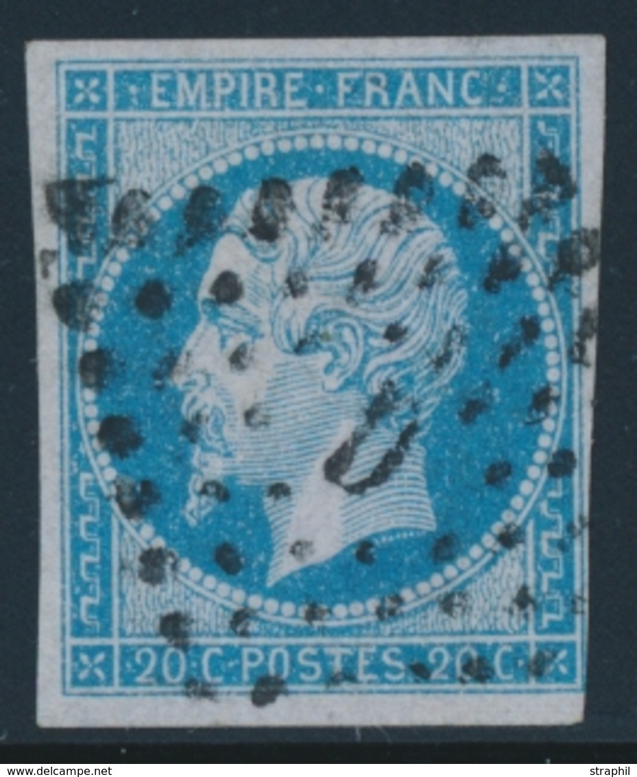 O NAPOLEON NON DENTELE - O - N°14Ae - Bleu S/lilas - Obl. Los - TB - 1853-1860 Napoleon III