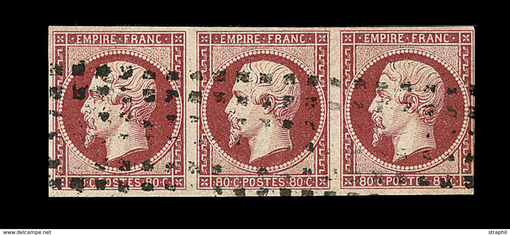 O NAPOLEON NON DENTELE - O - N°17A - Bde De 3 - Obl. Gros Points Carrés - TB/SUP - 1853-1860 Napoléon III.