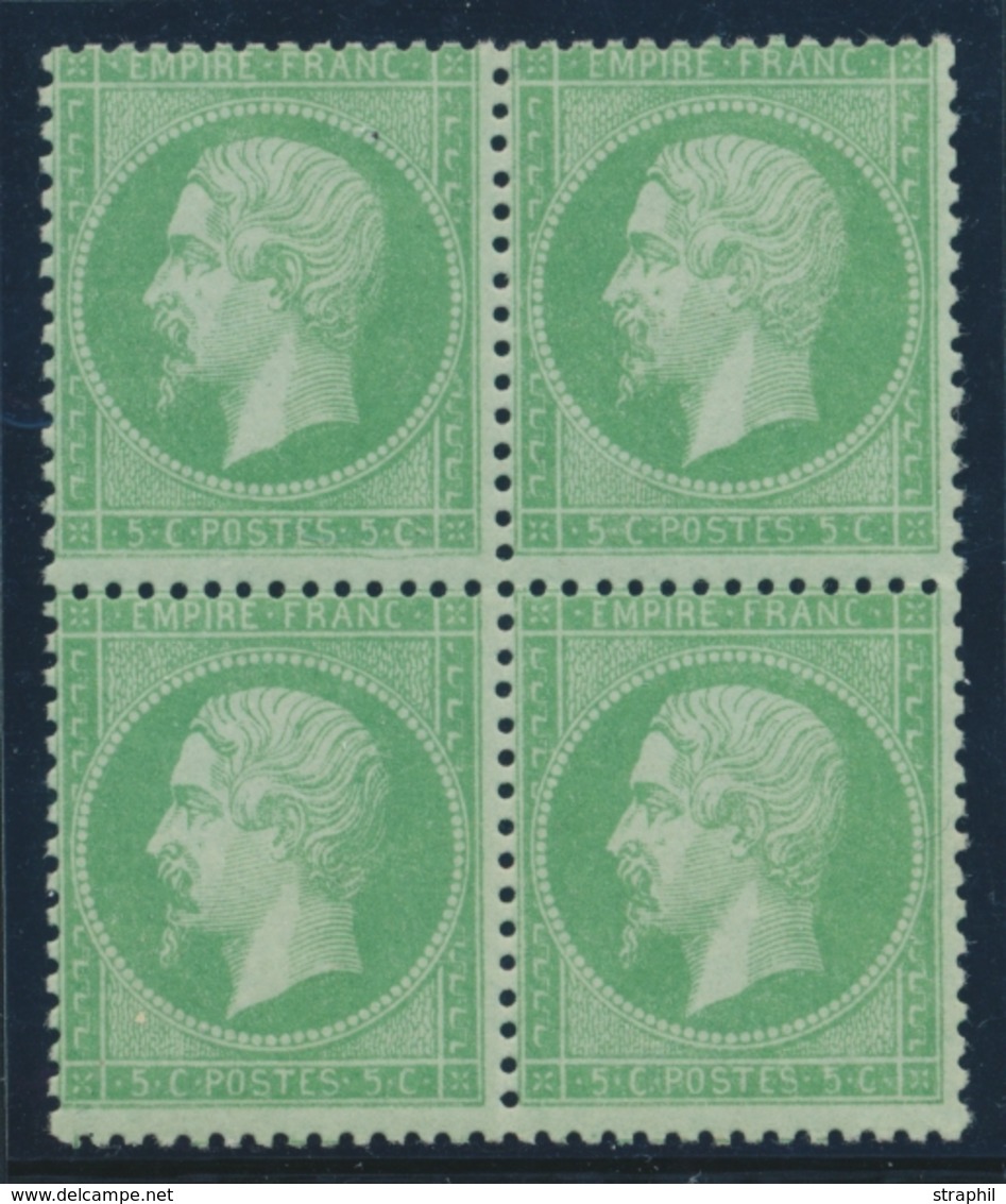 * NAPOLEON DENTELE - * - N°20 - 5c Vert - Bloc De 4 - Signé Brun - Dt 2** - 1862 Napoleon III