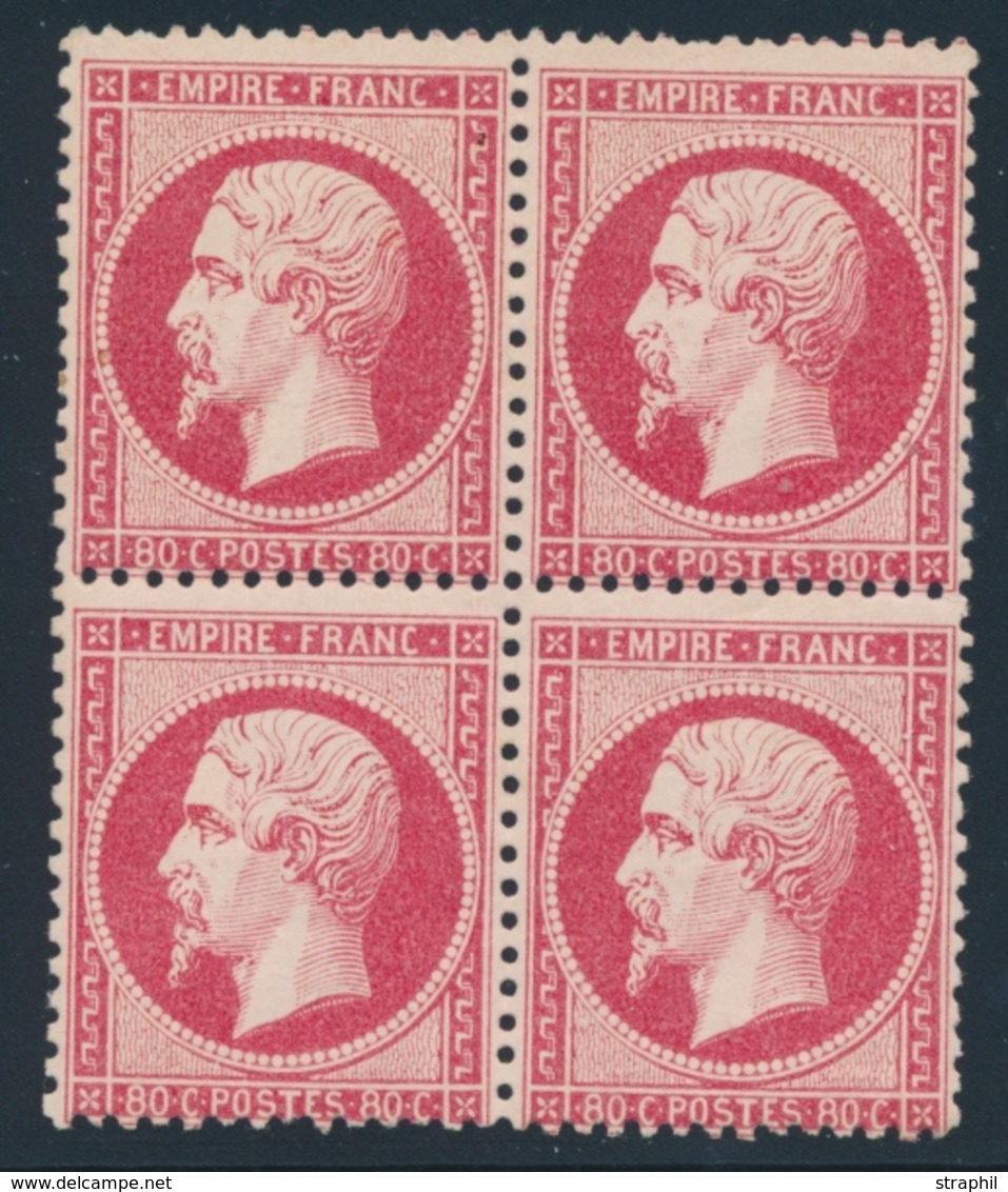 **/* NAPOLEON DENTELE - **/* - N°24 - 80c Rose - Bloc De 4 - 2 Ex *, Frais - TB - 1862 Napoléon III.