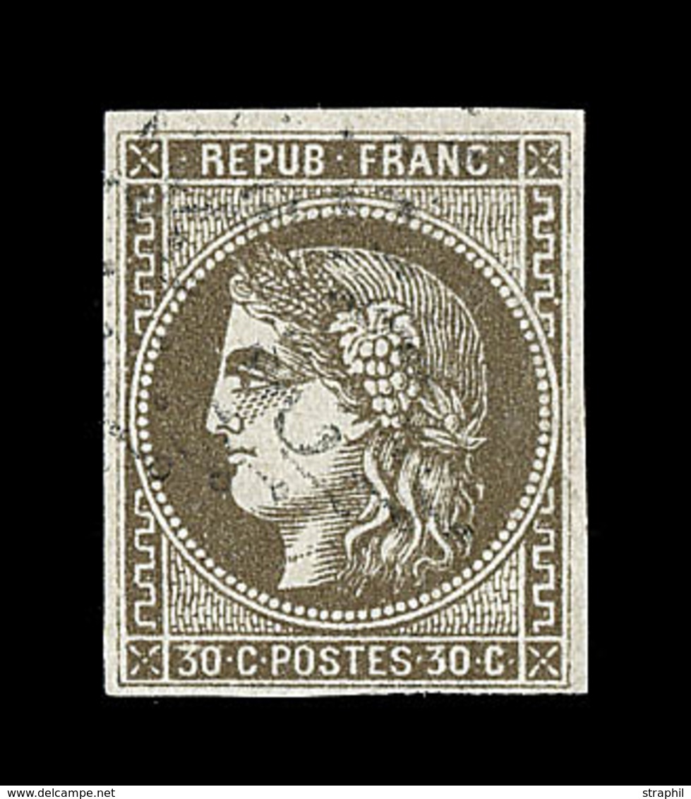 O EMISSION DE BORDEAUX - O - N°47c - 30c Brun Verdâtre - Signé Calves - TB - 1870 Bordeaux Printing