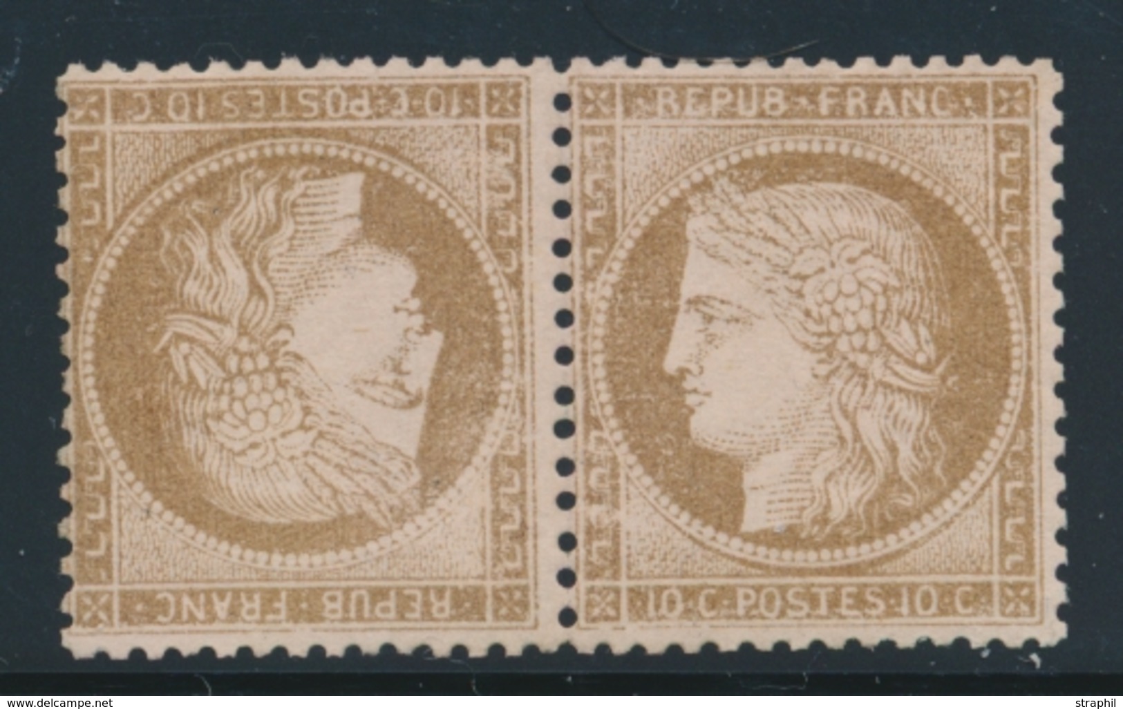 ** CERES III ème REPUBLIQUE - ** - N°58c - 10c Brun S/rose - Tête Bêche - Signé A. Brun - Belle Pièce - TB - 1871-1875 Ceres