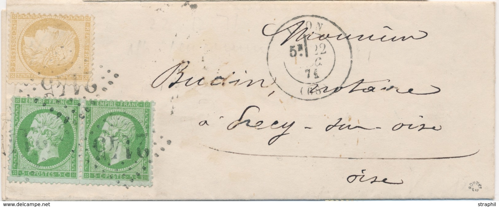 LAC N°20 (x2) + N°55 - GC 2145 + T17 Lyon 12 Dec 71 - Certificat Roumet - TB - 1849-1876: Classic Period