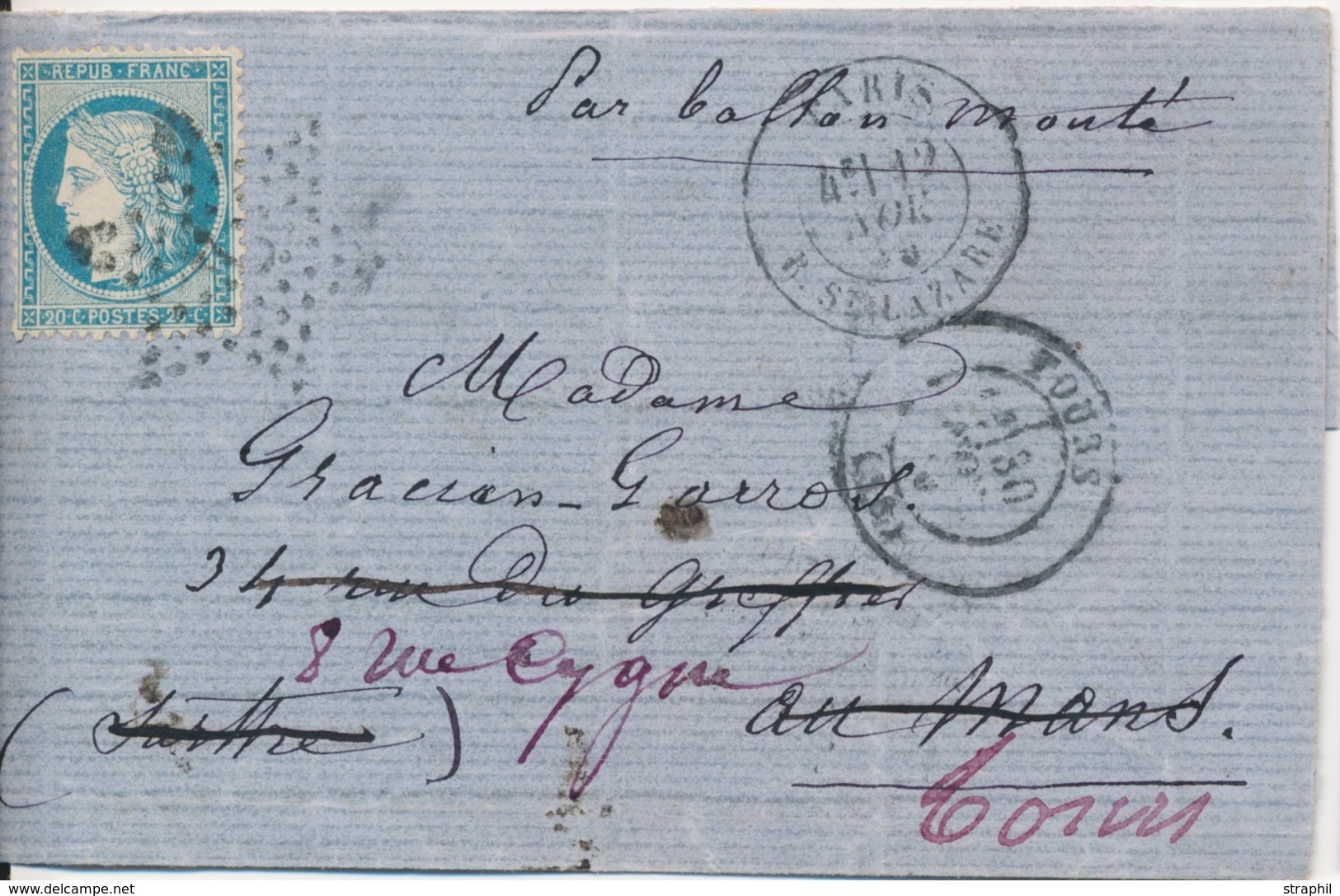 LAC BALLONS MONTES - LAC - Le GENERAL UHRICH - LMM Du 12.11.70 - Etoile 2 Sur N°37 - CaD Rare St Lazare - Arrivée LE MAN - War 1870