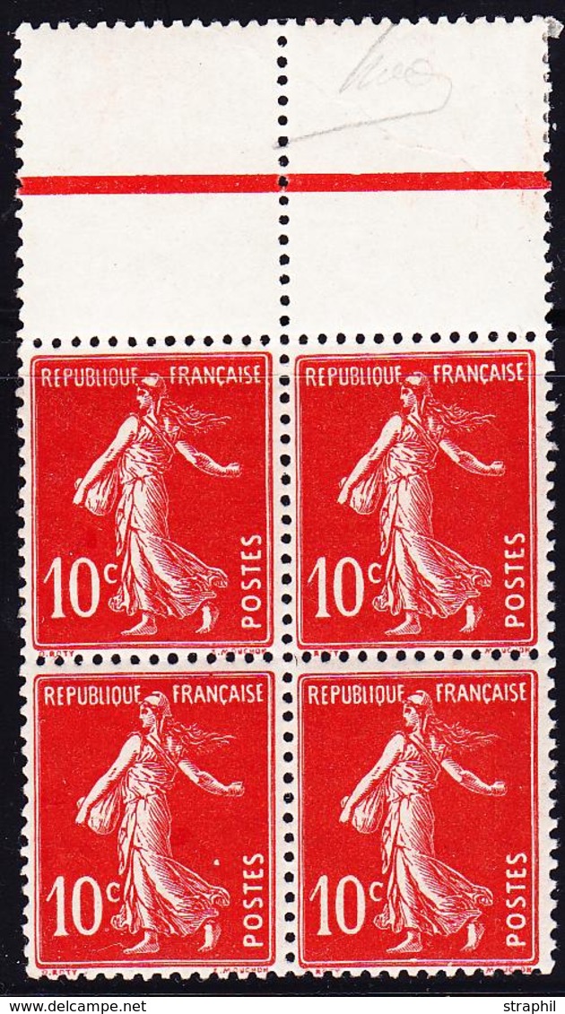 ** TYPE SEMEUSE CAMEE - ** - N°138c - 10c écarlate - Bloc De 4 - Signé Brun - TB - 1906-38 Säerin, Untergrund Glatt