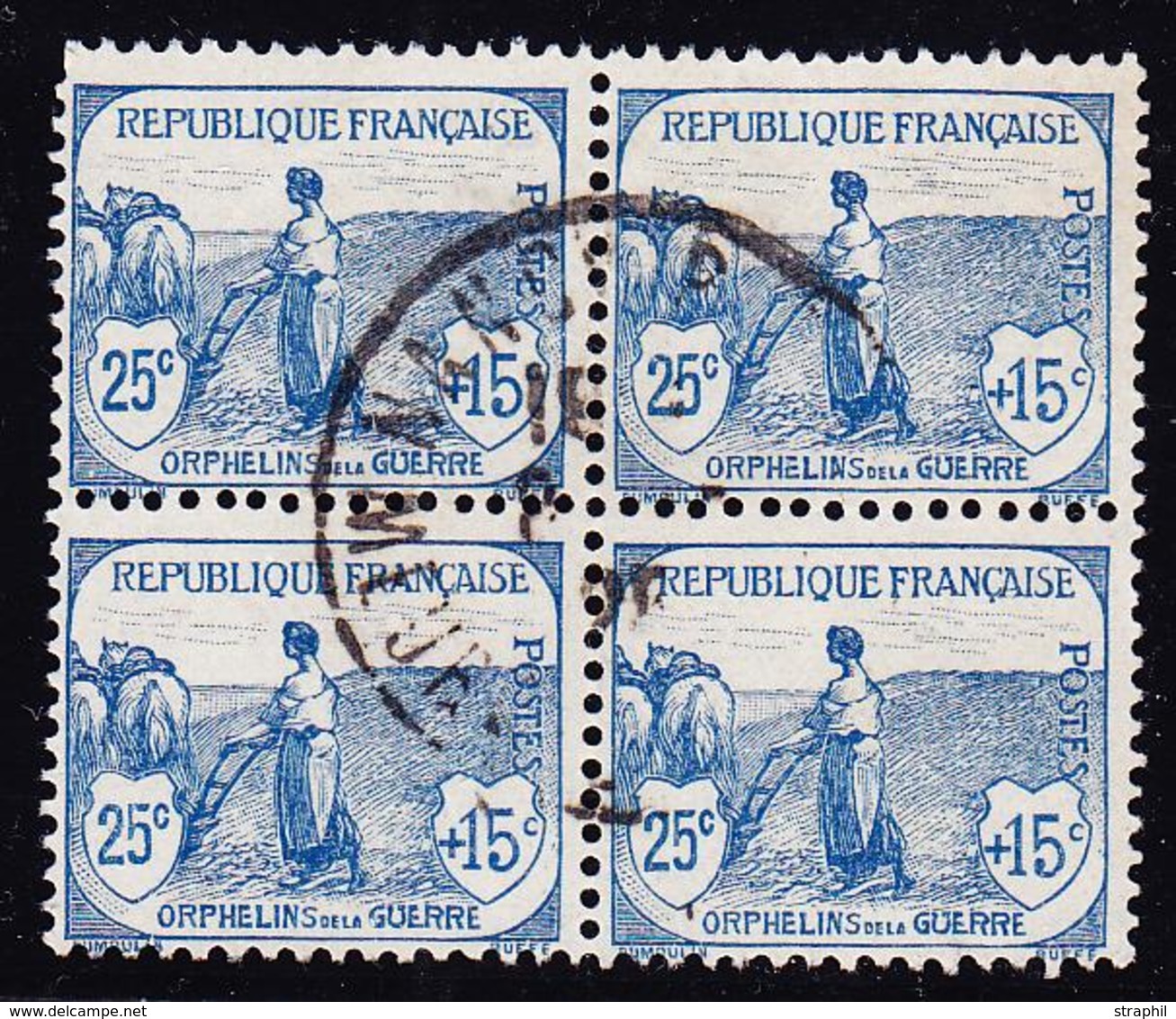 O PERIODE SEMI-MODERNE - O - N°151 - 25c + 15c Bleu - Bloc De 4 - TB - Unused Stamps