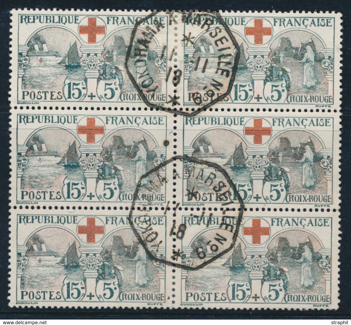 O PERIODE SEMI-MODERNE - O - N°156 Bloc De 6 - Obl Maritime Yokohama à Marseille - 11/11/1918 ( Jour De L'armistice) Obl - Unused Stamps