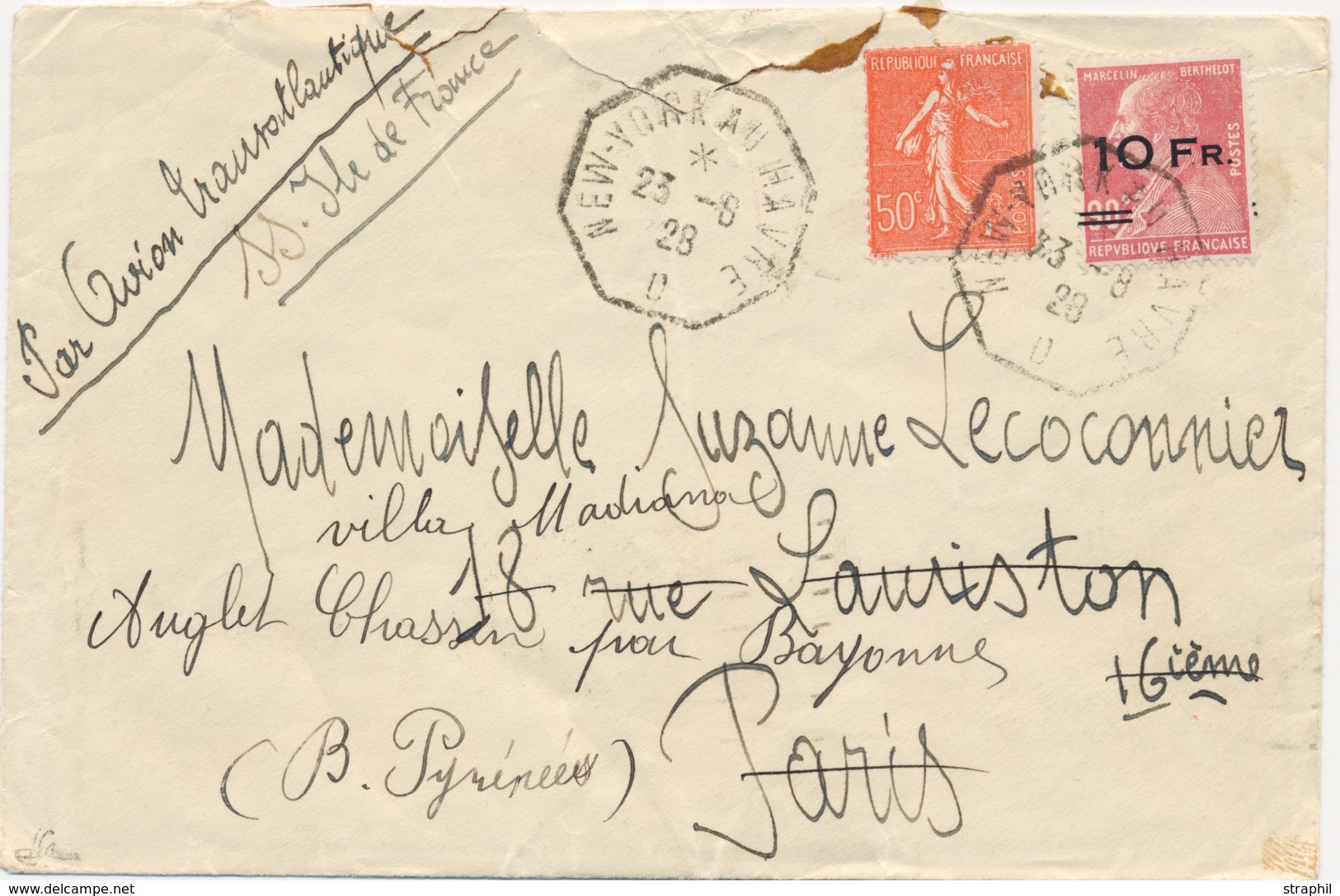 L POSTE AERIENNE - L - N°3 + N°199 - Obl New-York - Au Havre - 23/6/28 - B/TB - 1927-1959 Nuevos