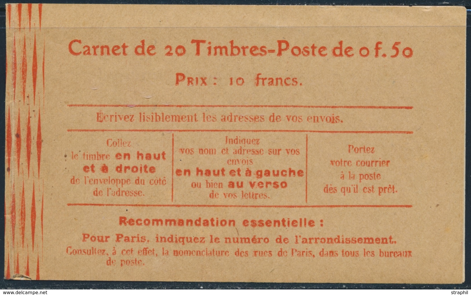 ** CARNETS ANCIENS - ** - N°199 C48 - Inscriptions Postales S/couverture - TB - Other & Unclassified