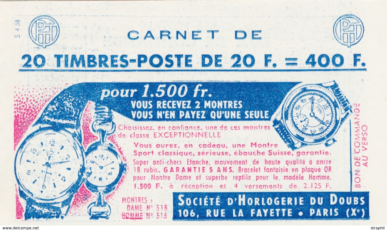 ** CARNETS ANCIENS - ** - N°1011B C10 - Série S4.58 - TB - Other & Unclassified