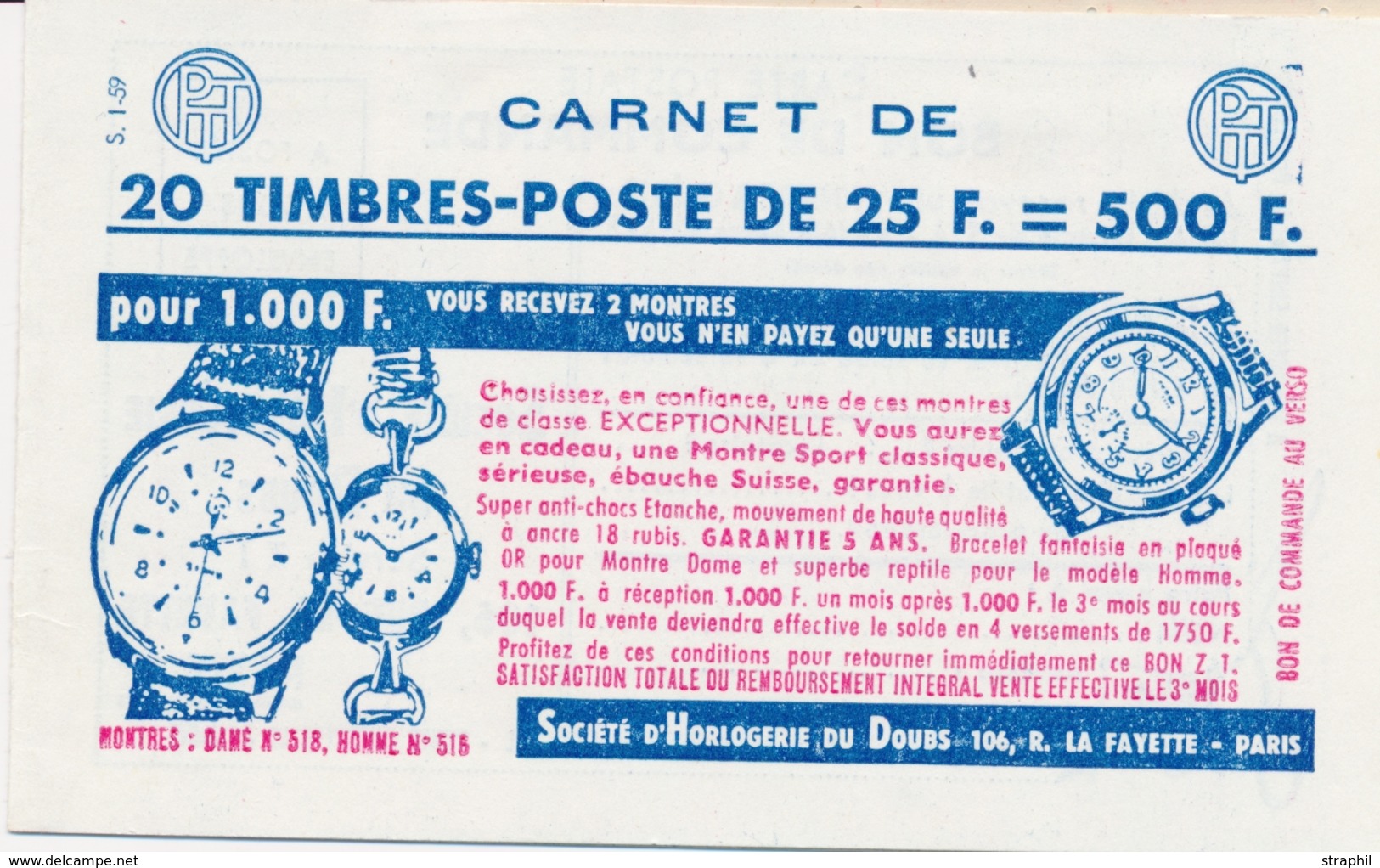 ** CARNETS ANCIENS - ** - N°1011C C2 - S.1.59 - Daté 3/2/59 - TB - Other & Unclassified