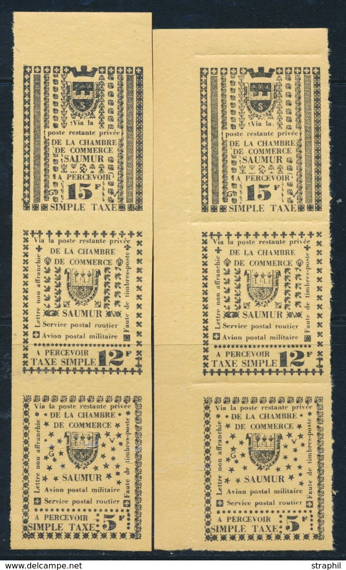 ** TIMBRES DE GREVE (REF. MAURY) - ** - N°4/6 - SAUMUR - 2 Bdes De 3 - Dent. Et ND - TB - Other & Unclassified