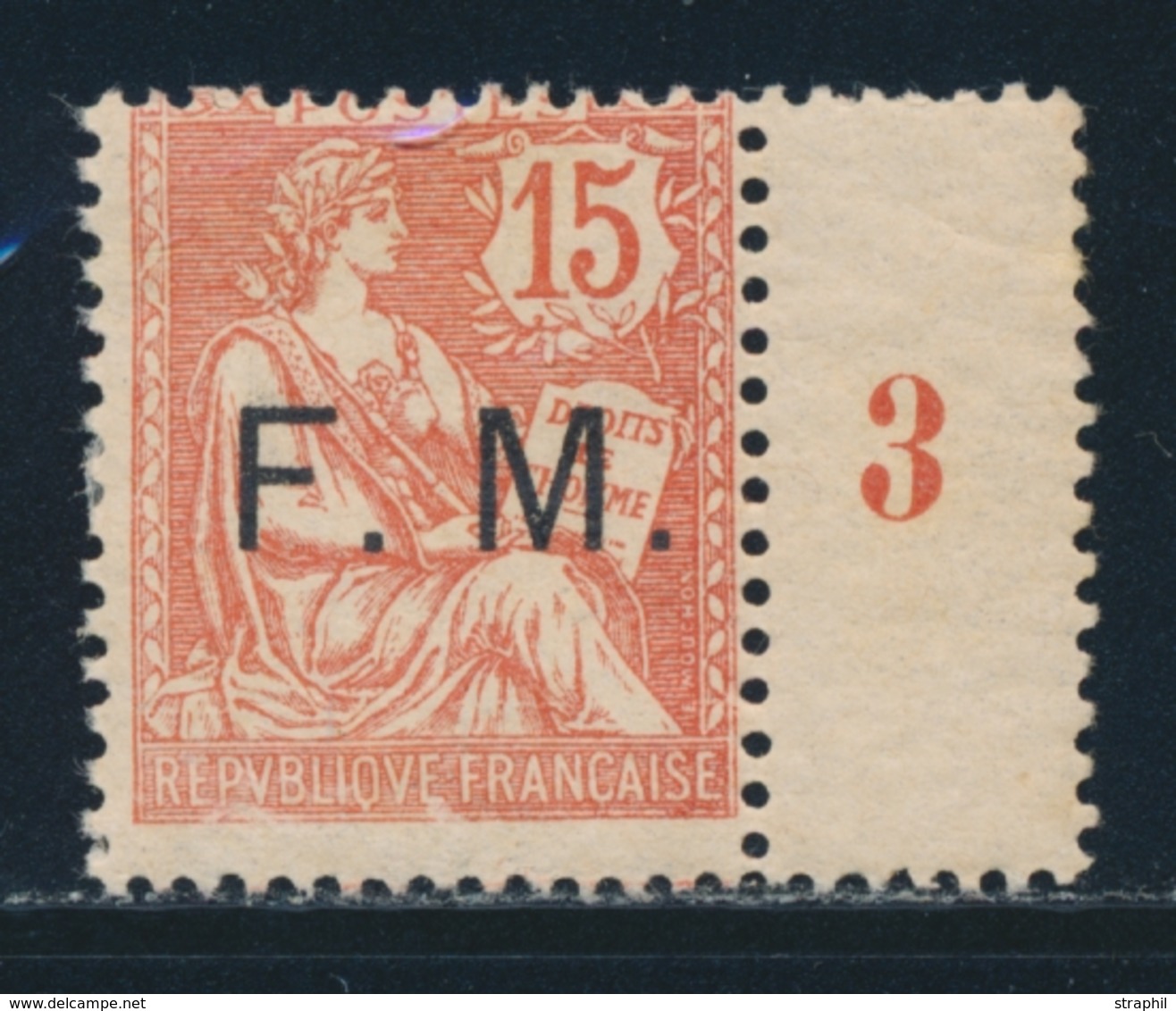 * FRANCHISE MILITAIRE - * - N°2 - 15c Vermillon + Mill. 3 (côté Droit) - TB - Military Postage Stamps
