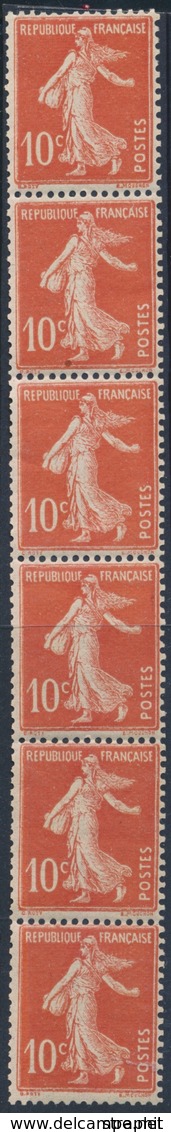 ** ROULETTES - ** - N°2 - 10c Semeuse Rouge (N°138) - Bde De 5 - TB - Coil Stamps