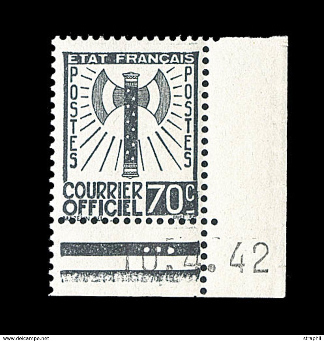 ** TIMBRES DE SERVICE - ** - N°5 - 70c Gris-noir - Coin Daté - TB - Ungebraucht