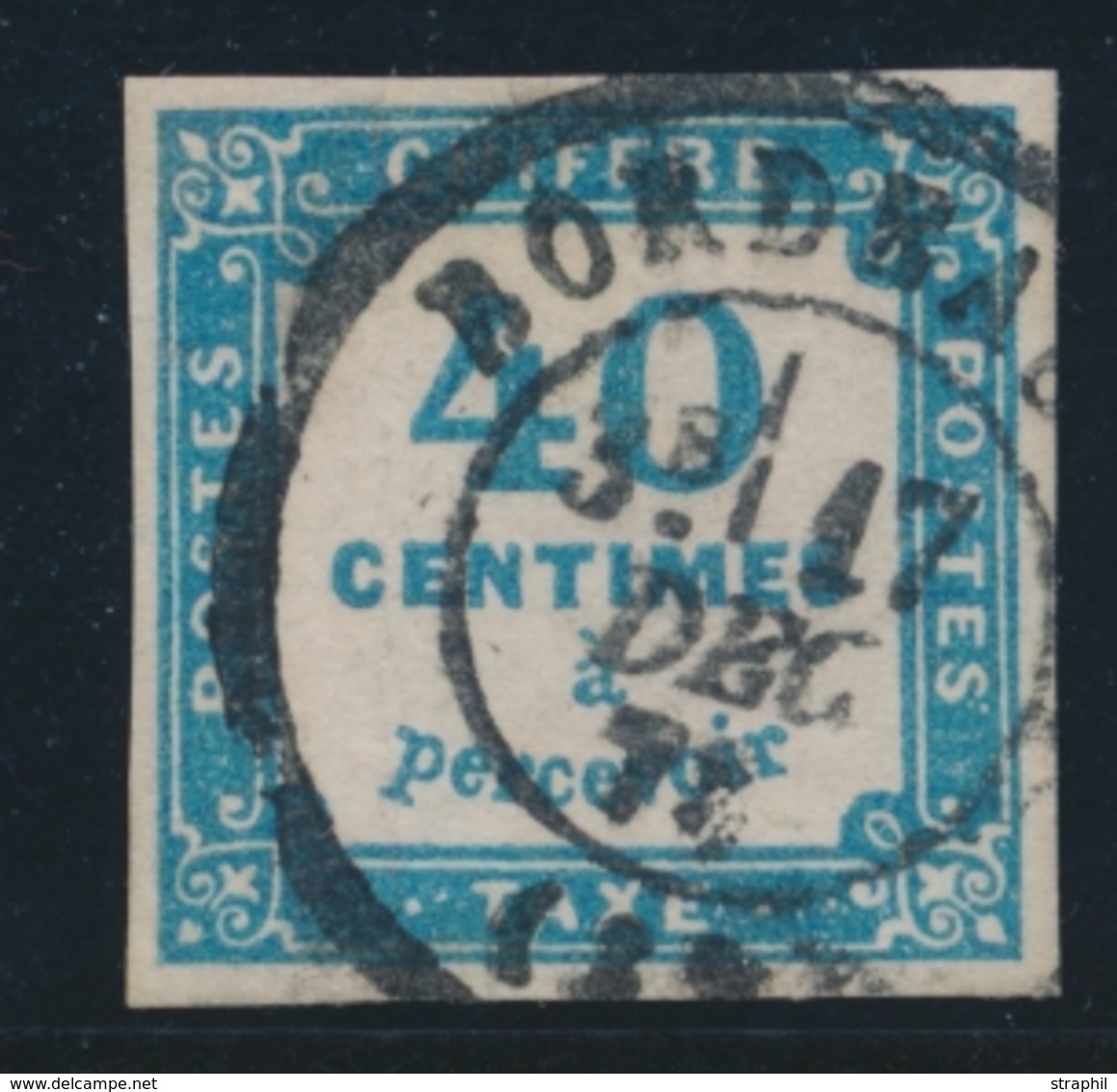 O TIMBRES TAXE - O - N°7 - 40c Bleu Infime - Pelurage Dans La Marge - Signé Calves- B - 1859-1959 Mint/hinged