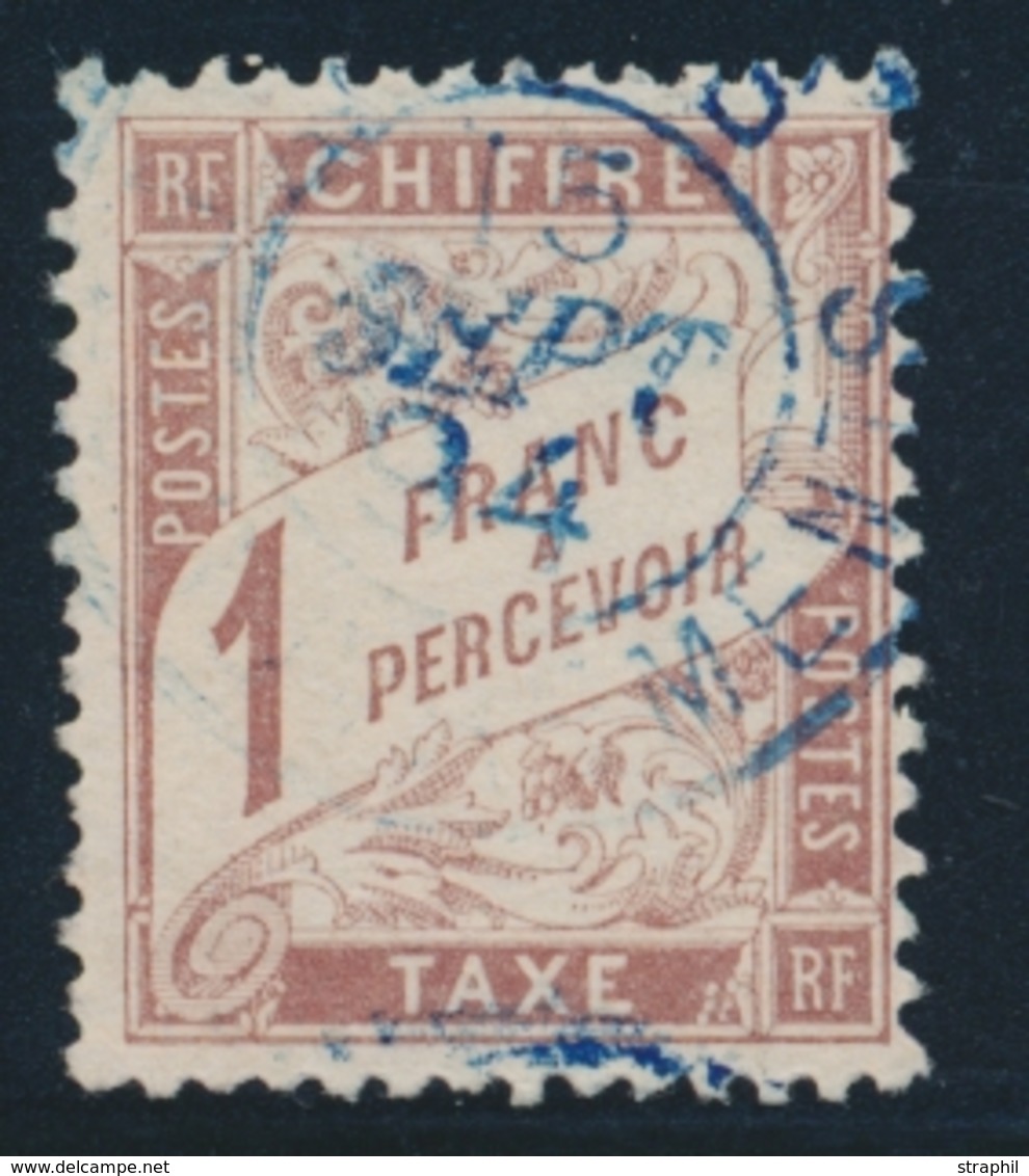 O TIMBRES TAXE - O - N°25 - 1f Marron - Signé A. Maury - Obl. Bleu -TB - 1859-1959 Mint/hinged