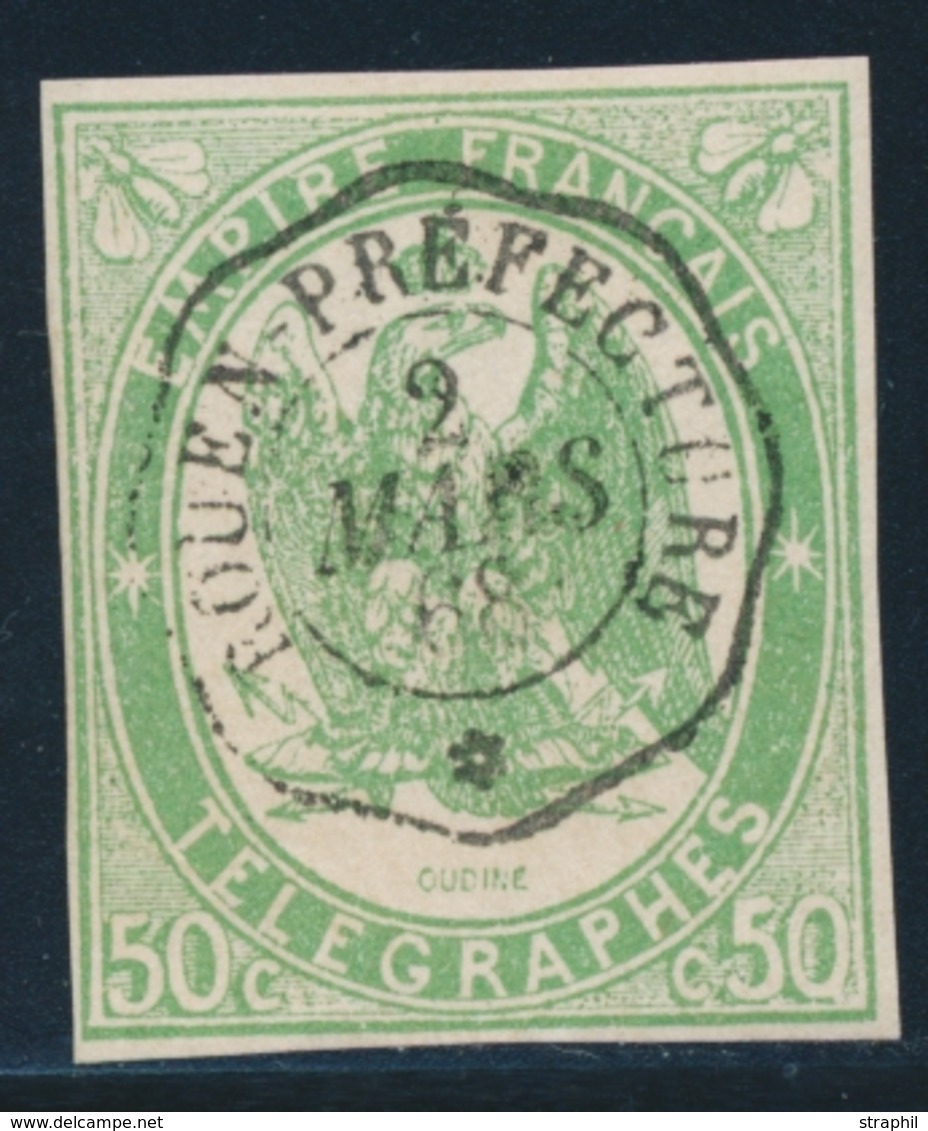 O TIMBRES - TELEGRAPHE - O - N°2 - 50c Vert - Obl Rouen Préfecture 2 Mars 68 - TB/SUP - Telegraph And Telephone
