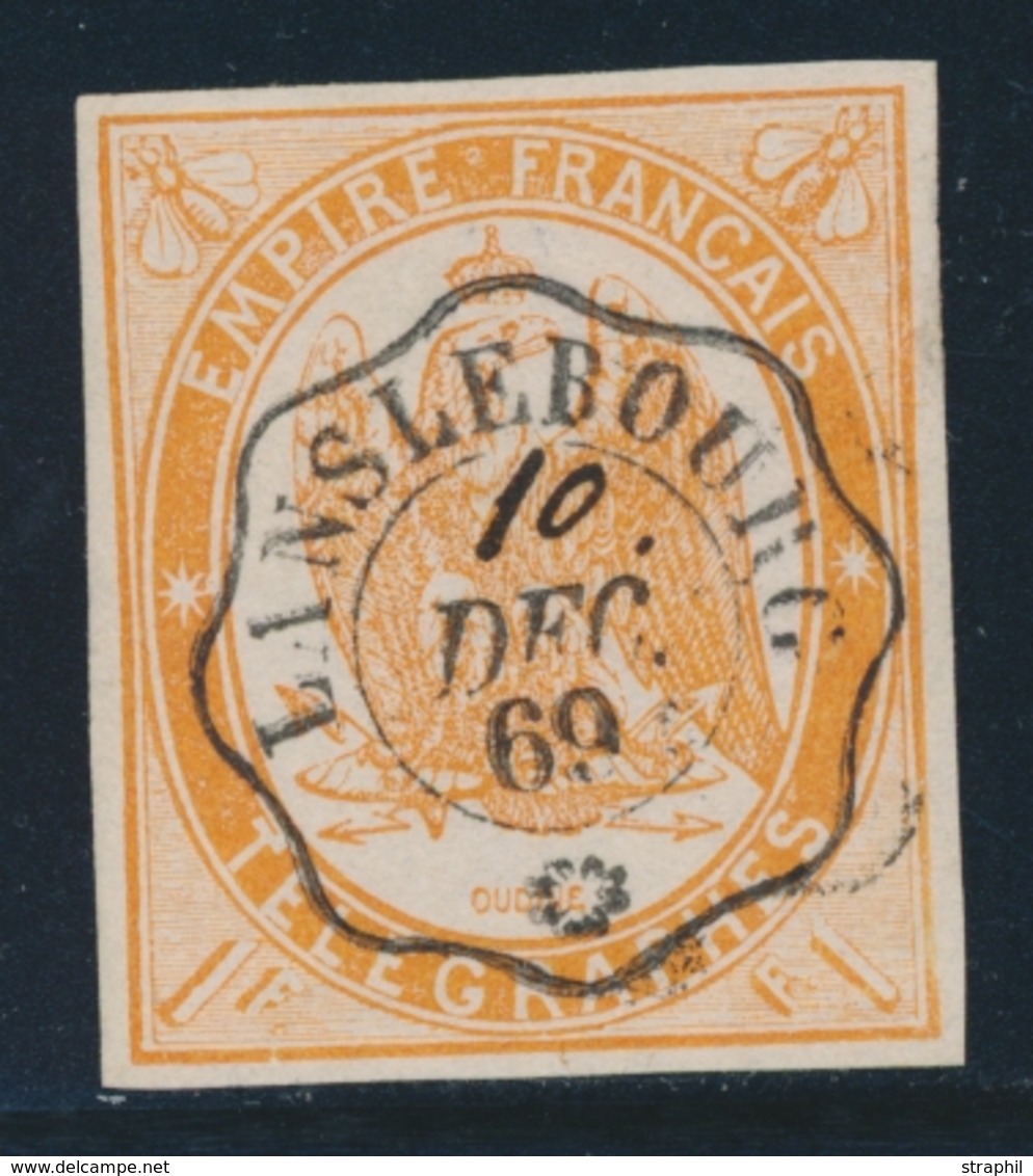 O TIMBRES - TELEGRAPHE - O - N°3 - 1F Orange - Obl Lanslebourg - 10 Déc 69 - Signé A. Brun - TB - Telegraph And Telephone