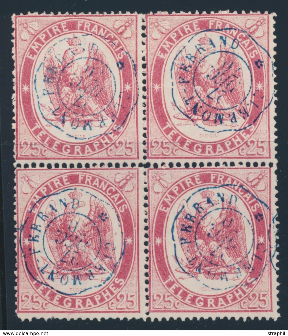 O TIMBRES - TELEGRAPHE - O - N°5 - 25c Rouge - Bloc De 4 - Rare - TB - Telegraph And Telephone