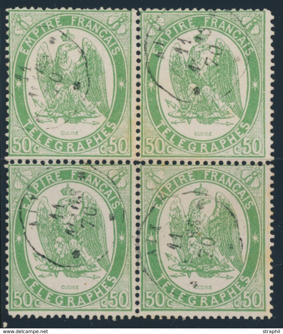 O TIMBRES - TELEGRAPHE - O - N°6 - 50c Vert - Bloc De 4 - TB - Telegraphie Und Telefon