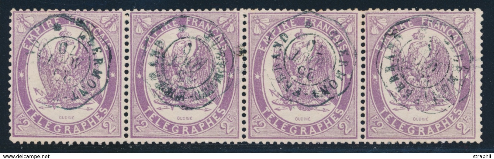 O TIMBRES - TELEGRAPHE - O - N°8 - 2F Violet - Bande De 4 - TB - Telegraph And Telephone