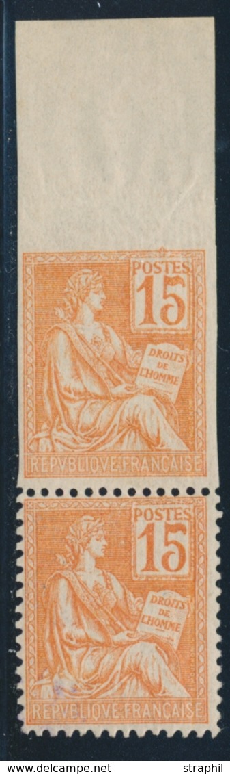 ** VARIETES - ** - N°117 - 15c Orange - Paire Vertic. Dt Un Ex. ND Accidentel. - Rare - TB - Unused Stamps