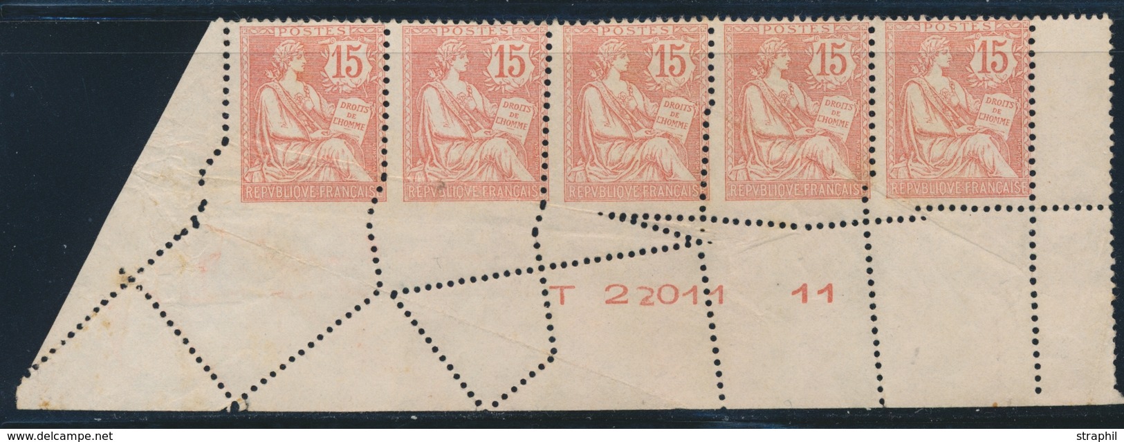 (*) VARIETES - (*) - N°125 - 15c Vermillon - Bde De 5 - Exceptionnelle Variété De Dentelure - Rare - TB - Unused Stamps