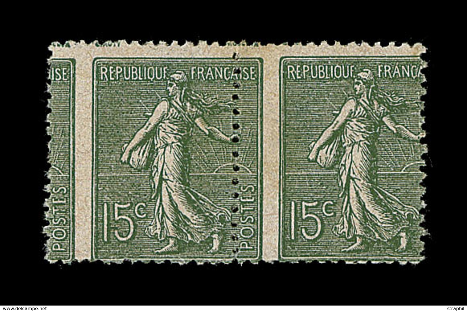 ** VARIETES - ** - N°130 - 15c Vert-gris - Papier GC- Paire Horiz. Piquage Vertic. à Cheval - TB - Unused Stamps