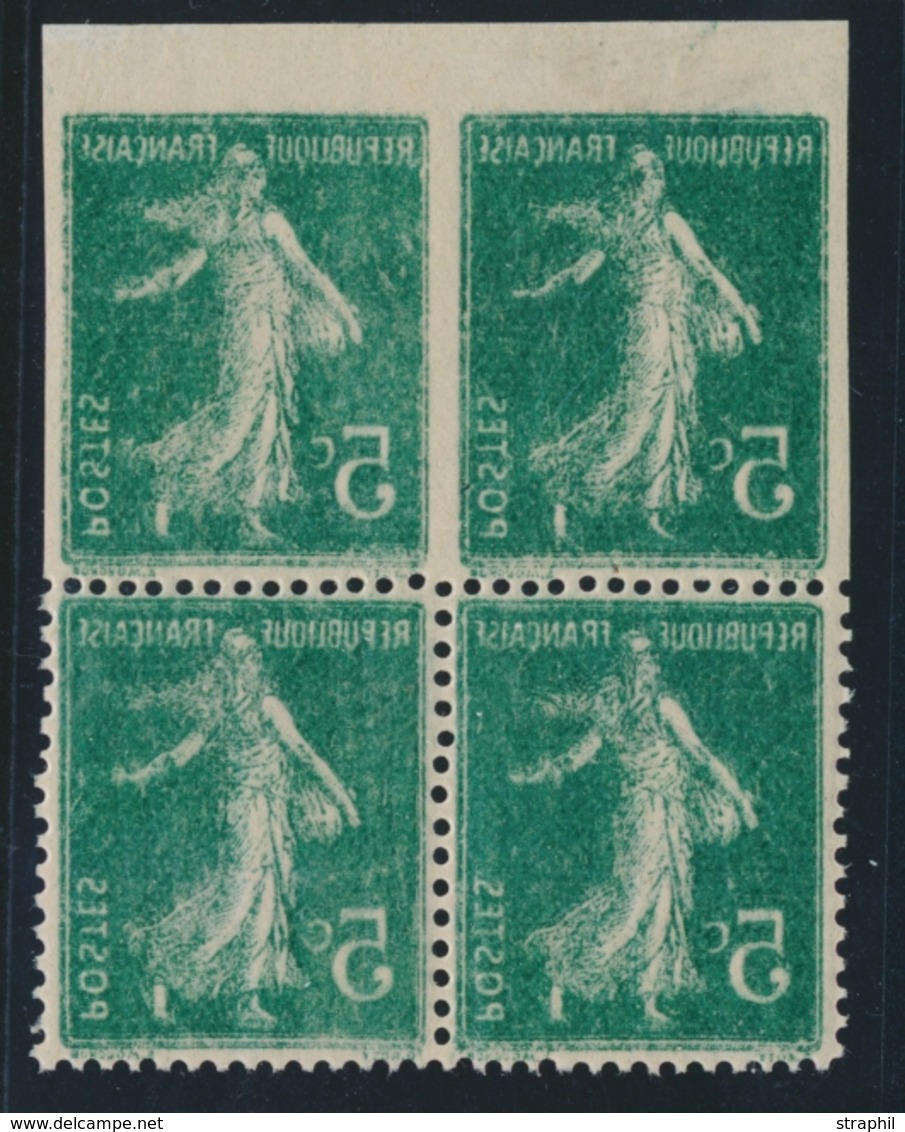 ** VARIETES - ** - N°137 - 5c Vert - Bloc De 4 - Recto Verso - La Paire Sup. ND Accident. Rare - TB - Unused Stamps