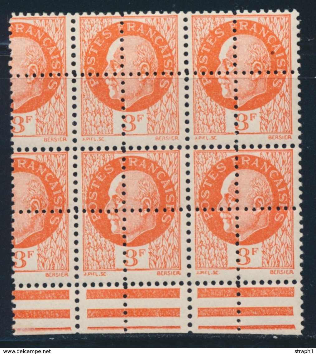 ** VARIETES - ** - N°521 - 3F Orange - Bloc De 6 - Piquage à Cheval - TB - Unused Stamps