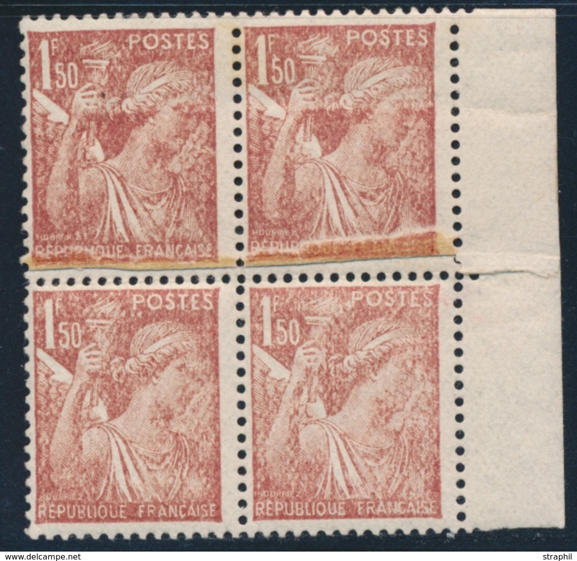 * VARIETES - * - N°652 -1f50 Brun Rge - Bloc De 4 BdF - 2 Ex. Impr. S/Raccord - 2ex. Impr. Défectueuse - TB - Unused Stamps
