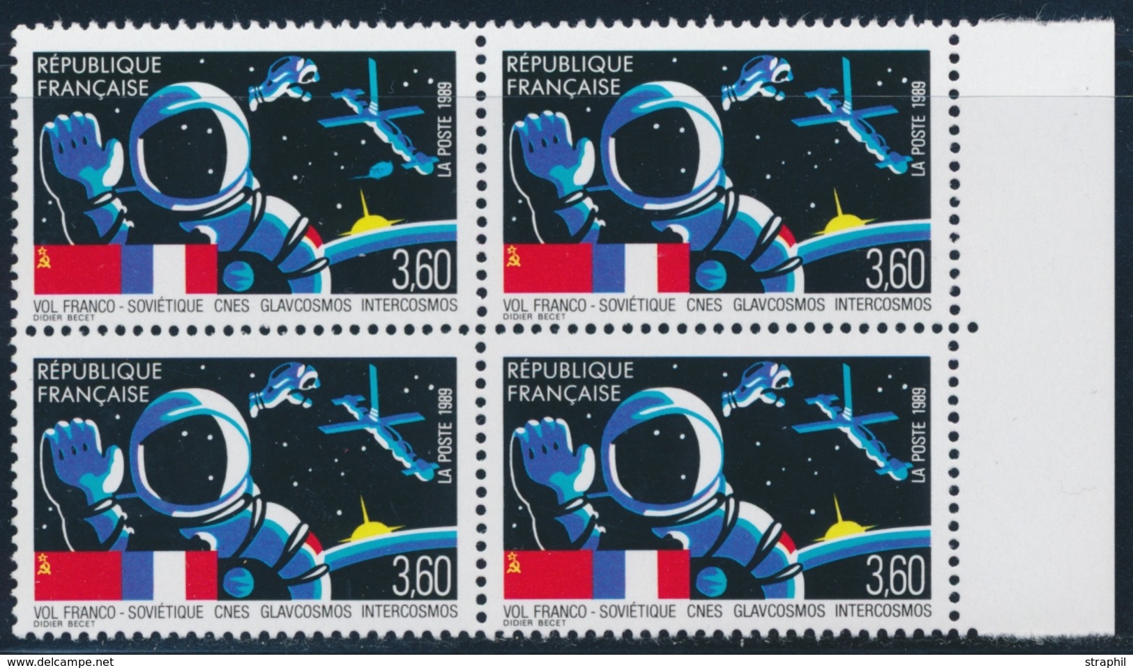 ** VARIETES - ** - N°2571 - Anneau Lune Bleu - Ds Bloc De 4 - TB - Unused Stamps