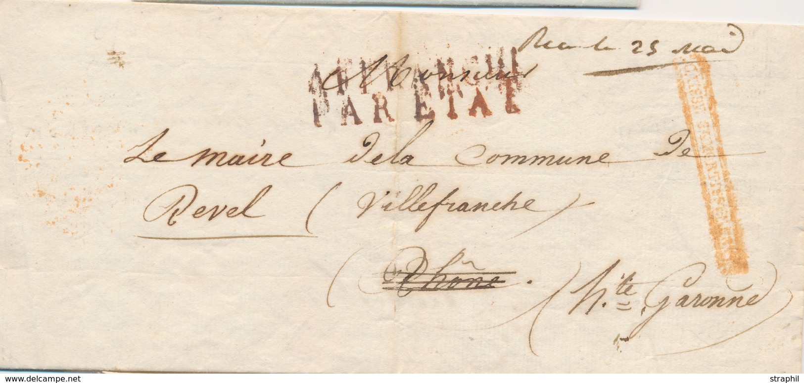 LAC FRANCHISES - LAC - Caisse D' Amort. (Encadré Rge) Pli Du 16 Mai 1815 Du Deux Gal De La CA - Pr Le Maire De REVEL - A - 1801-1848: Precursori XIX